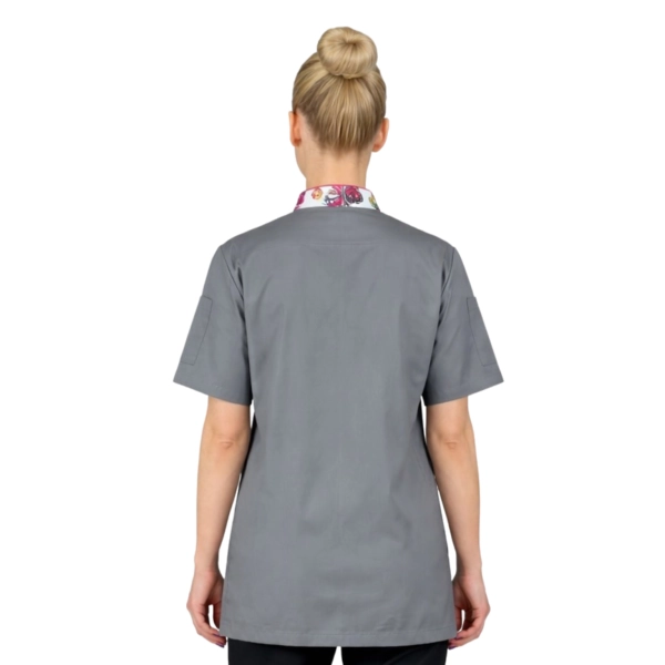 Bluza kucharska damska szara rękaw krótki lamówka wzór W2 (1053) roz. XXL